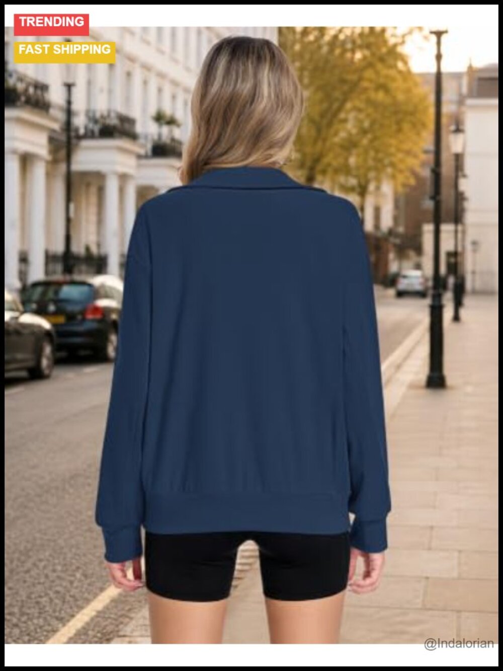 Quarter Zip Oversized Sweatshirt with Pockets Women Long Sleeve Half Zip - Picture 3 of 6